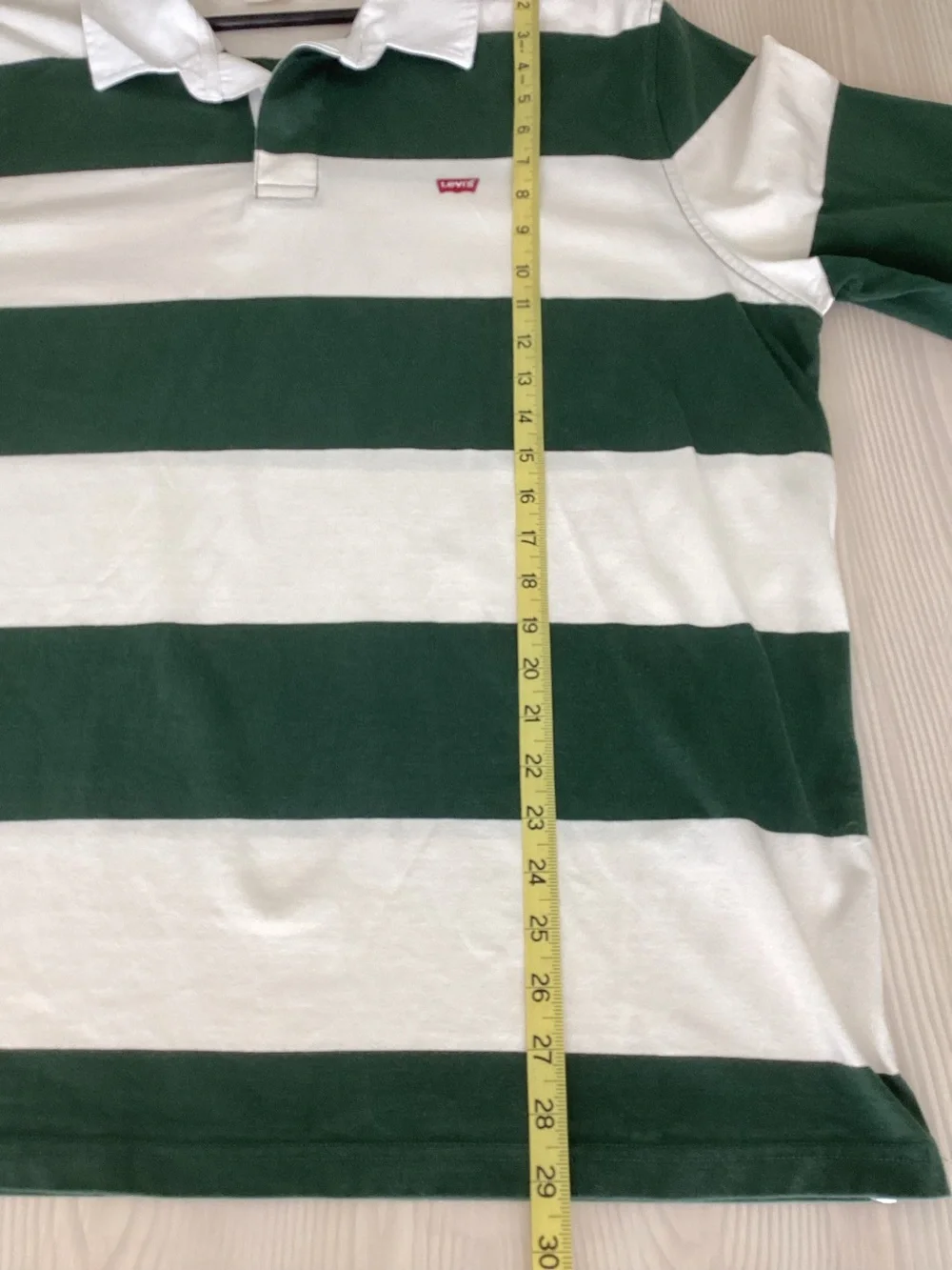 Levi’s Rugby Shirt Men’s XL Green White Stripe Relaxed Fit Long Sleeve Polo